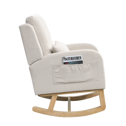27.5 "W Modern Accent High Back Living Room Casual Armchair Rocker with One Lumbar Pillow, Two Side Pockets.