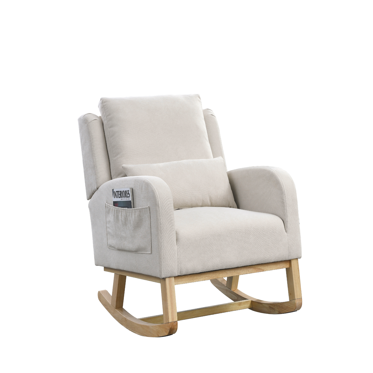27.5 "W Modern Accent High Back Living Room Casual Armchair Rocker with One Lumbar Pillow, Two Side Pockets.