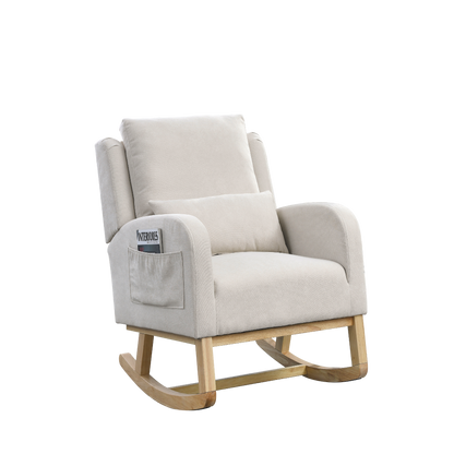 27.5 "W Modern Accent High Back Living Room Casual Armchair Rocker with One Lumbar Pillow, Two Side Pockets.