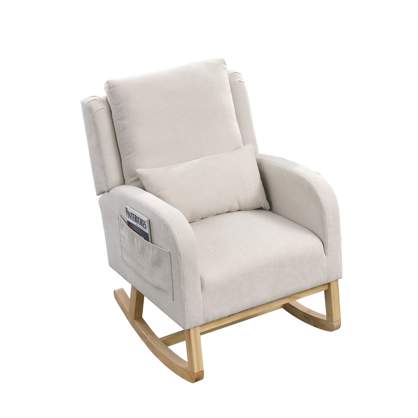 27.5 "W Modern Accent High Back Living Room Casual Armchair Rocker with One Lumbar Pillow, Two Side Pockets.