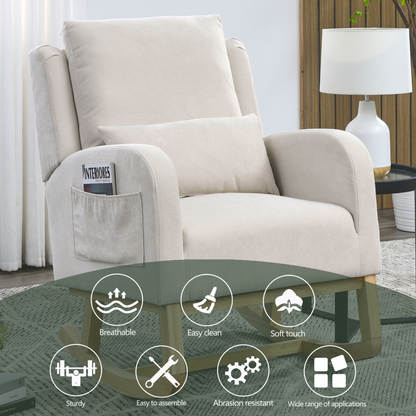 27.5 "W Modern Accent High Back Living Room Casual Armchair Rocker with One Lumbar Pillow, Two Side Pockets.