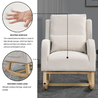 27.5 "W Modern Accent High Back Living Room Casual Armchair Rocker with One Lumbar Pillow, Two Side Pockets.