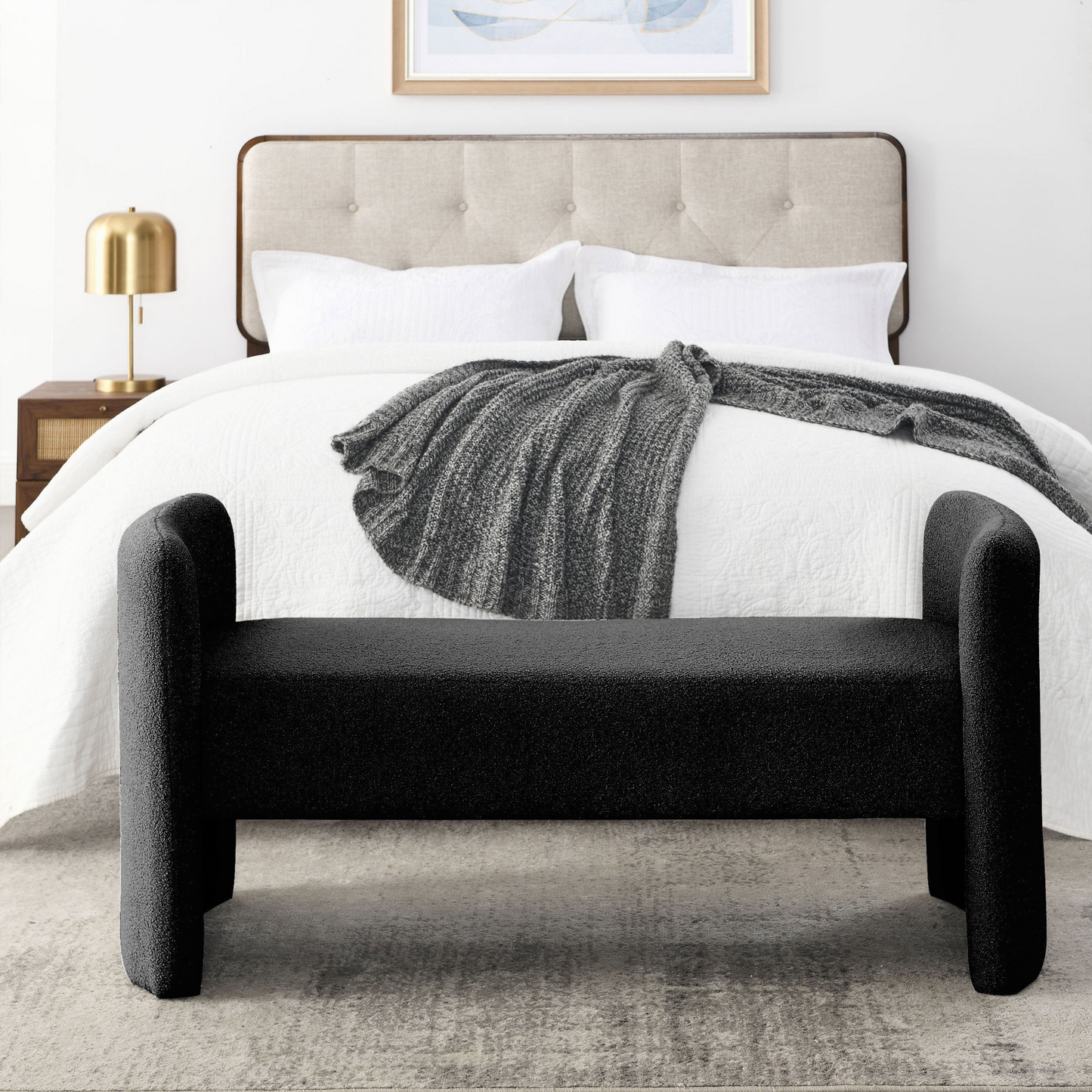 52" Bench for Bedroom End of Bed Modern Contemporary Design Ottoman Couch Long Bench Window Sitting Fireplace Bench, Teddy