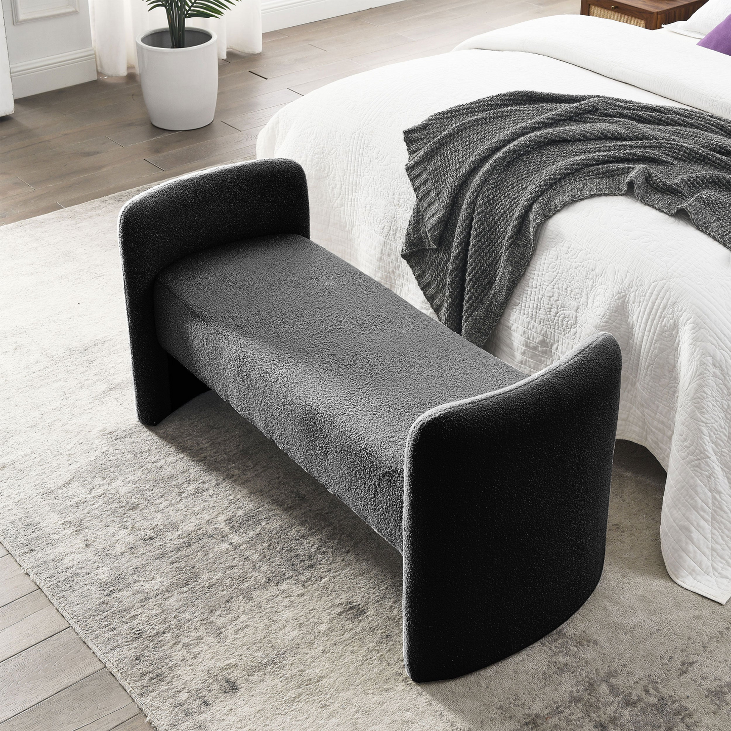 52" Bench for Bedroom End of Bed Modern Contemporary Design Ottoman Couch Long Bench Window Sitting Fireplace Bench, Teddy