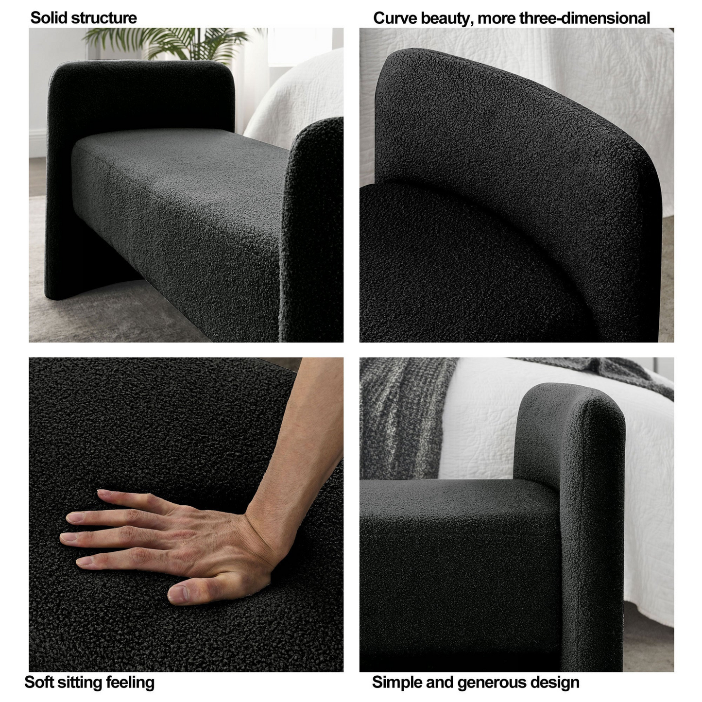 52" Bench for Bedroom End of Bed Modern Contemporary Design Ottoman Couch Long Bench Window Sitting Fireplace Bench, Teddy