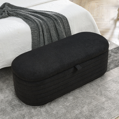 Length 45.5 inches Storage Ottoman Bench Upholstered Fabric Storage Bench End of Bed Stool with Safety Hinge for Bedroom, Living Room, Entryway, Black teddy.