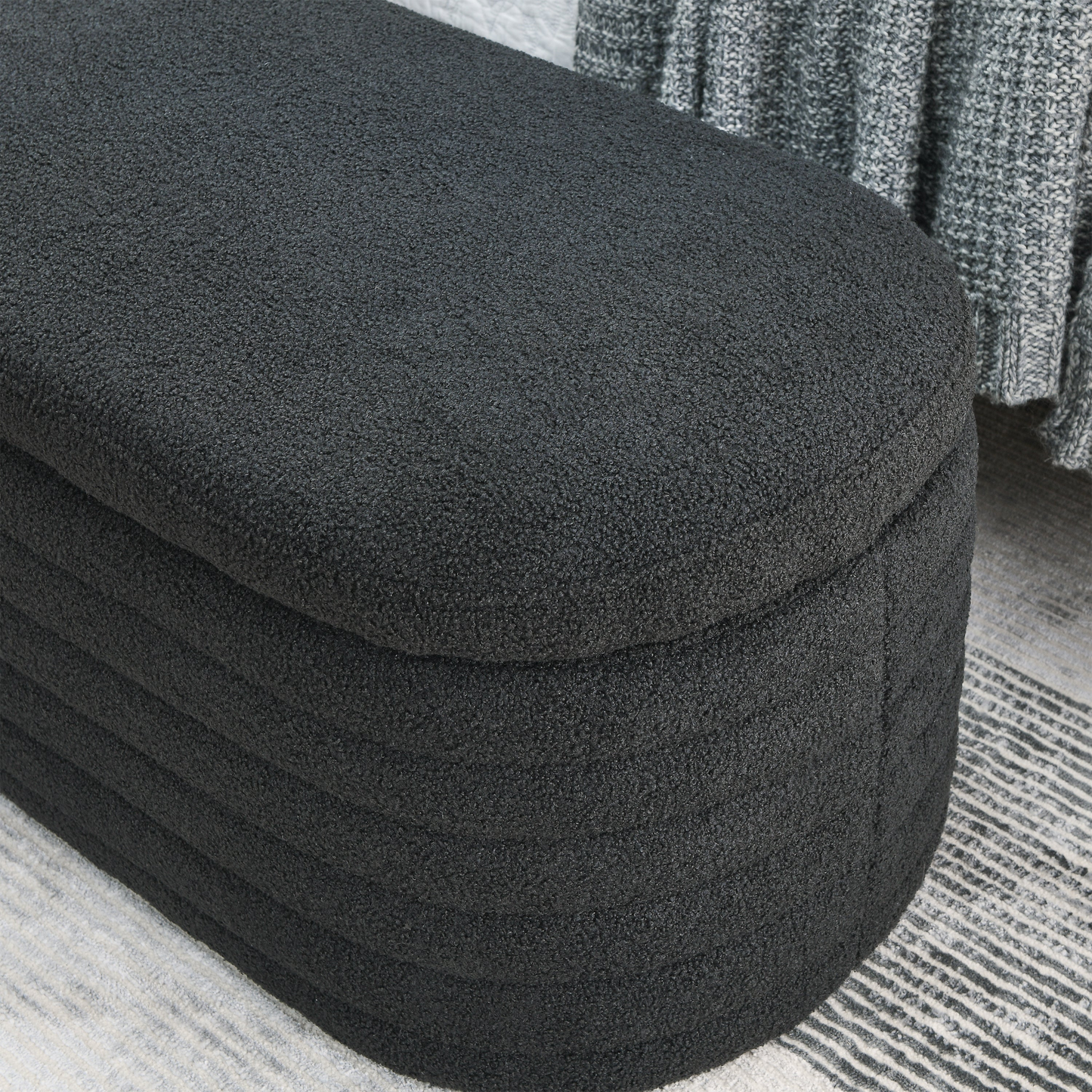 Length 45.5 inches Storage Ottoman Bench Upholstered Fabric Storage Bench End of Bed Stool with Safety Hinge for Bedroom, Living Room, Entryway, Black teddy.