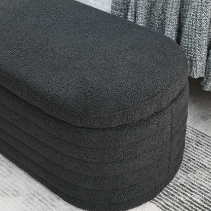 Length 45.5 inches Storage Ottoman Bench Upholstered Fabric Storage Bench End of Bed Stool with Safety Hinge for Bedroom, Living Room, Entryway, Black teddy.