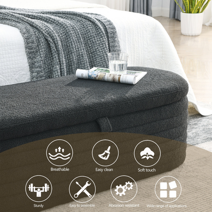 Length 45.5 inches Storage Ottoman Bench Upholstered Fabric Storage Bench End of Bed Stool with Safety Hinge for Bedroom, Living Room, Entryway, Black teddy.