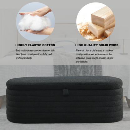 Length 45.5 inches Storage Ottoman Bench Upholstered Fabric Storage Bench End of Bed Stool with Safety Hinge for Bedroom, Living Room, Entryway, Black teddy.