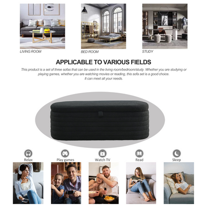 Length 45.5 inches Storage Ottoman Bench Upholstered Fabric Storage Bench End of Bed Stool with Safety Hinge for Bedroom, Living Room, Entryway, Black teddy.