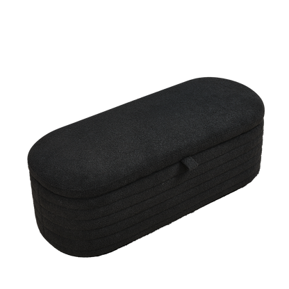Length 45.5 inches Storage Ottoman Bench Upholstered Fabric Storage Bench End of Bed Stool with Safety Hinge for Bedroom, Living Room, Entryway, Black teddy.
