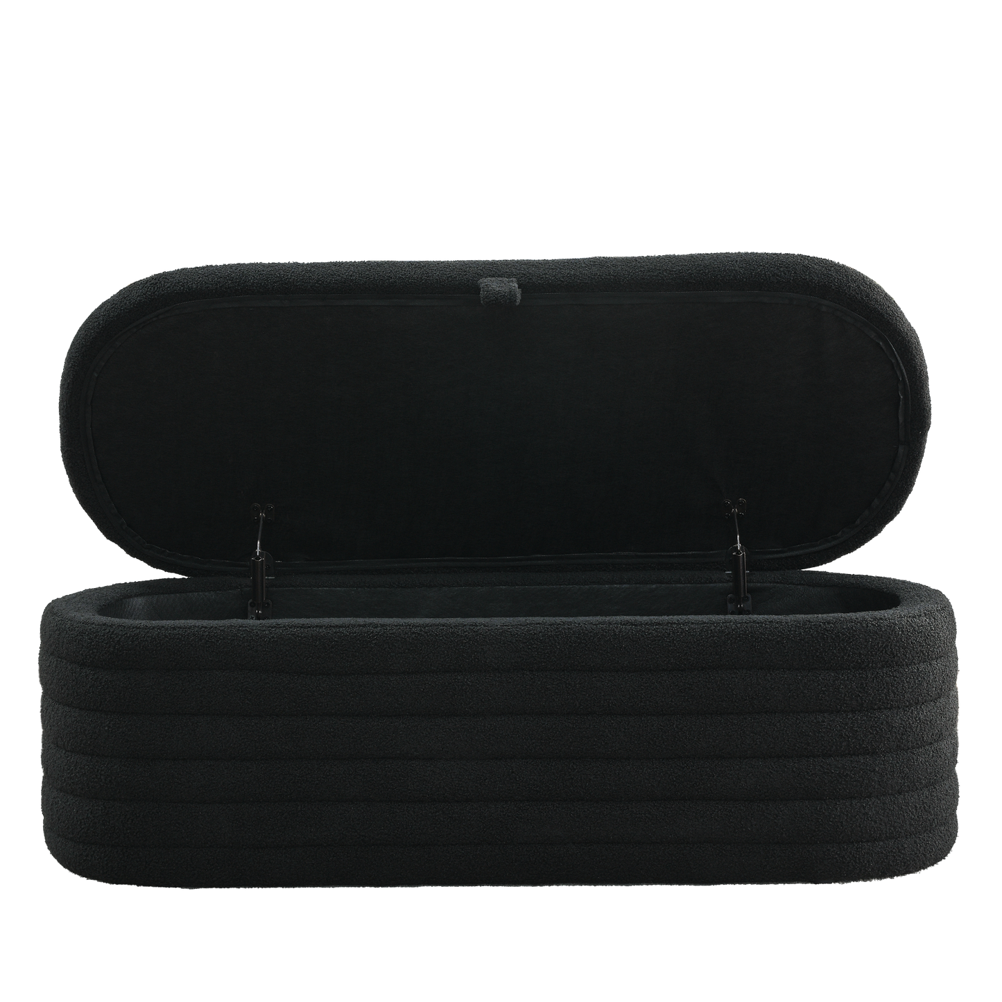 Length 45.5 inches Storage Ottoman Bench Upholstered Fabric Storage Bench End of Bed Stool with Safety Hinge for Bedroom, Living Room, Entryway, Black teddy.