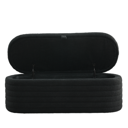 Length 45.5 inches Storage Ottoman Bench Upholstered Fabric Storage Bench End of Bed Stool with Safety Hinge for Bedroom, Living Room, Entryway, Black teddy.