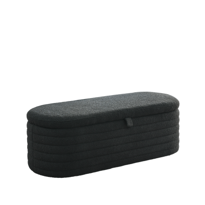 Length 45.5 inches Storage Ottoman Bench Upholstered Fabric Storage Bench End of Bed Stool with Safety Hinge for Bedroom, Living Room, Entryway, Black teddy.