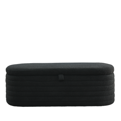 Length 45.5 inches Storage Ottoman Bench Upholstered Fabric Storage Bench End of Bed Stool with Safety Hinge for Bedroom, Living Room, Entryway, Black teddy.