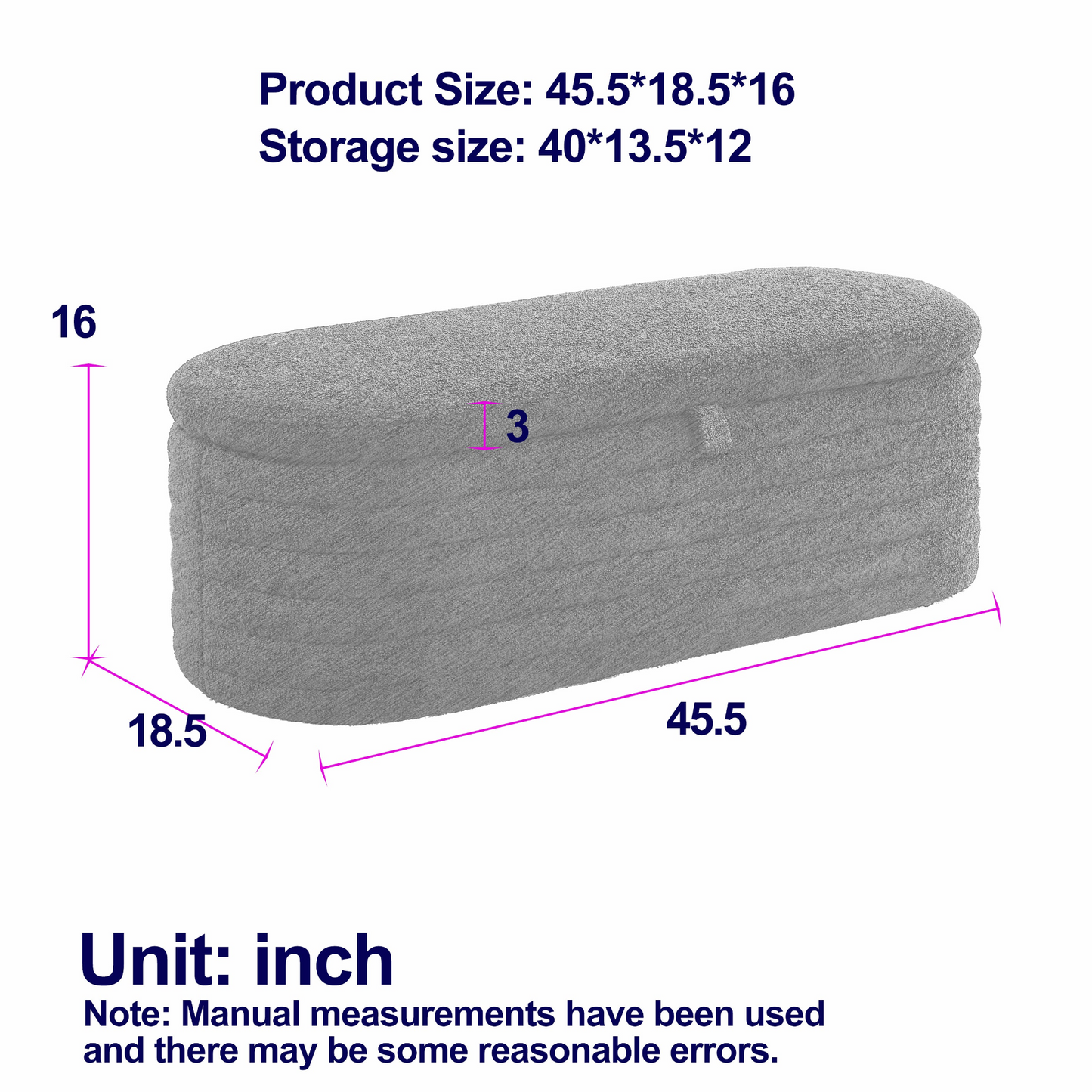 Length 45.5 inches Storage Ottoman Bench Upholstered Fabric Storage Bench End of Bed Stool with Safety Hinge for Bedroom, Living Room, Entryway, Black teddy.