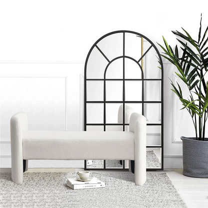 52" Bench for Bedroom End of Bed Modern Contemporary Design Ottoman Couch Long Bench Window Sitting Fireplace Bench, Teddy White (Ivory)