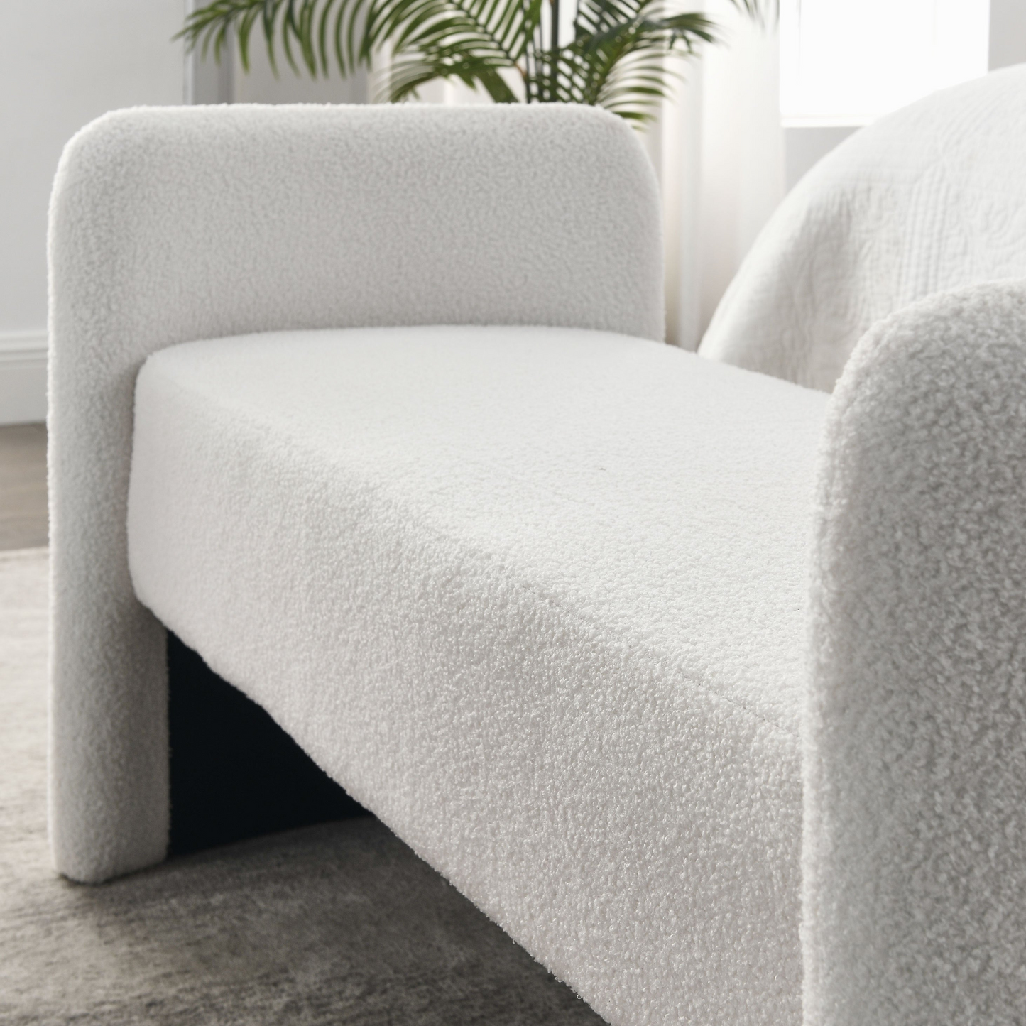 52" Bench for Bedroom End of Bed Modern Contemporary Design Ottoman Couch Long Bench Window Sitting Fireplace Bench, Teddy White (Ivory)