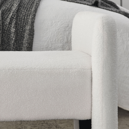 52" Bench for Bedroom End of Bed Modern Contemporary Design Ottoman Couch Long Bench Window Sitting Fireplace Bench, Teddy White (Ivory)