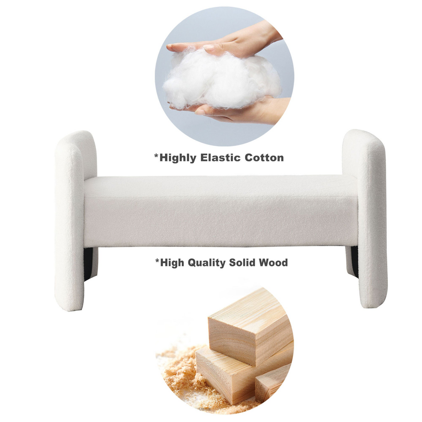 52" Bench for Bedroom End of Bed Modern Contemporary Design Ottoman Couch Long Bench Window Sitting Fireplace Bench, Teddy White (Ivory)