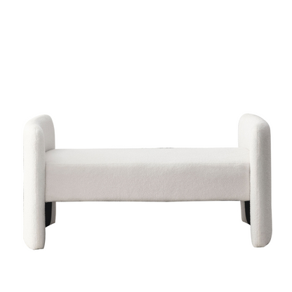52" Bench for Bedroom End of Bed Modern Contemporary Design Ottoman Couch Long Bench Window Sitting Fireplace Bench, Teddy White (Ivory)