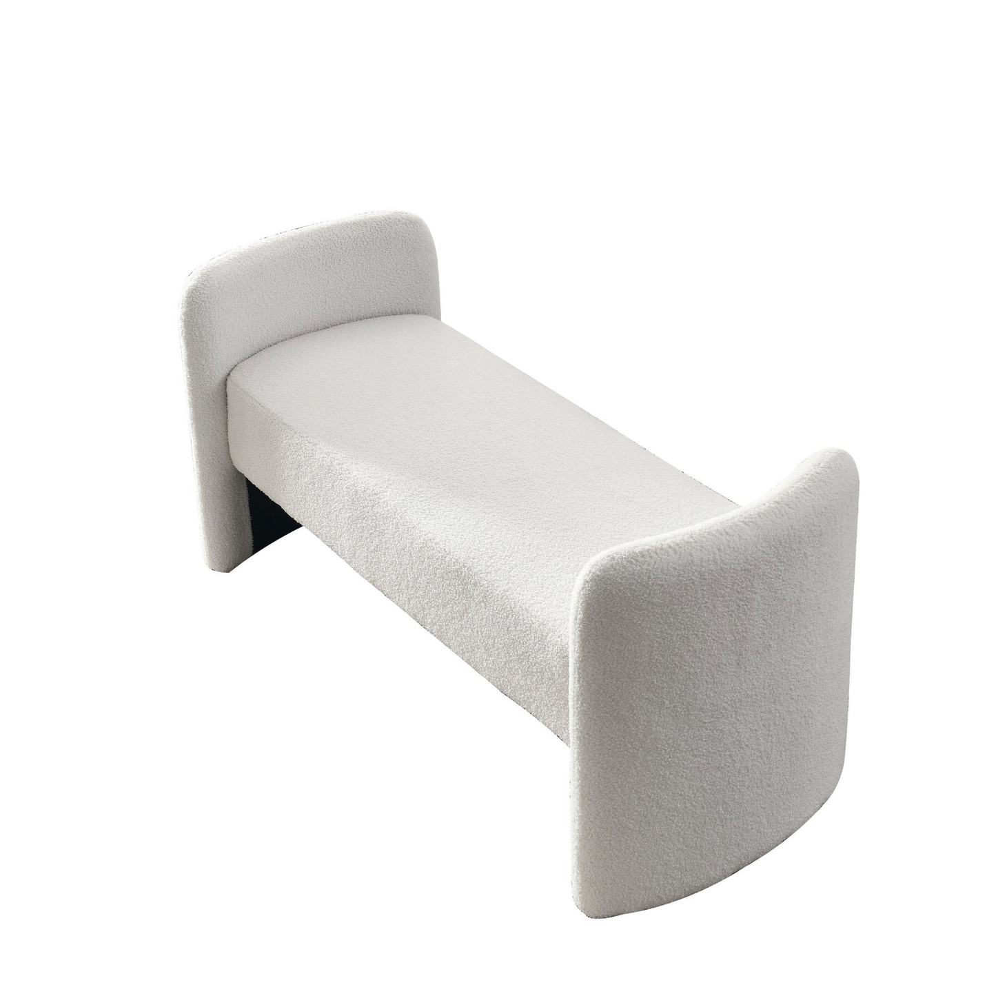 52" Bench for Bedroom End of Bed Modern Contemporary Design Ottoman Couch Long Bench Window Sitting Fireplace Bench, Teddy White (Ivory)