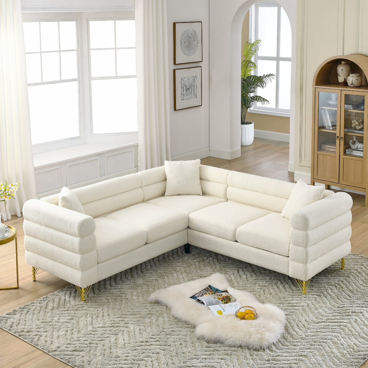 81.5-Inch Oversized Corner Sofa Covers, L-Shaped Sectional Couch,   5-Seater Corner Sofas with 3 Cushions for Living Room, Bedroom, Apartment, Office