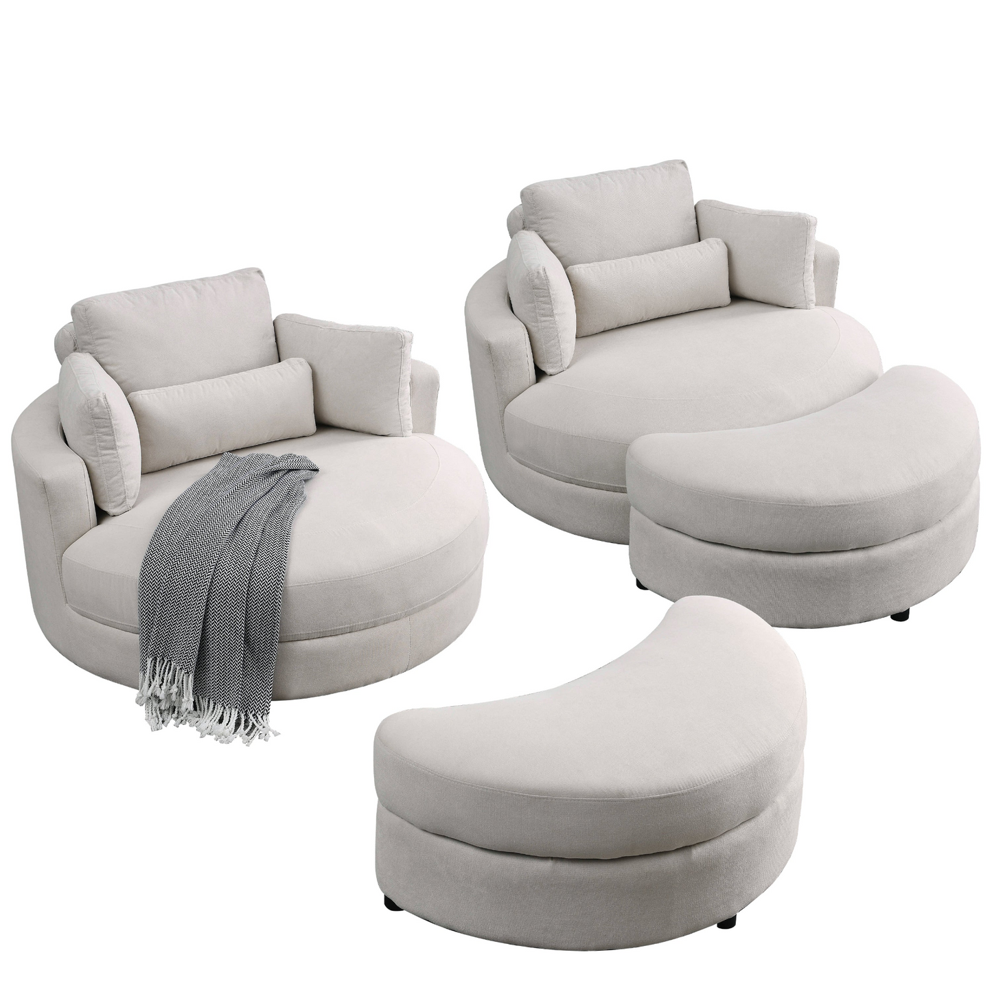 Swivel Accent Barrel Modern Sofa Lounge Club Big Round Chair with Storage Ottoman Linen Fabric for Living Room Hotel with Pillows . *2PCS