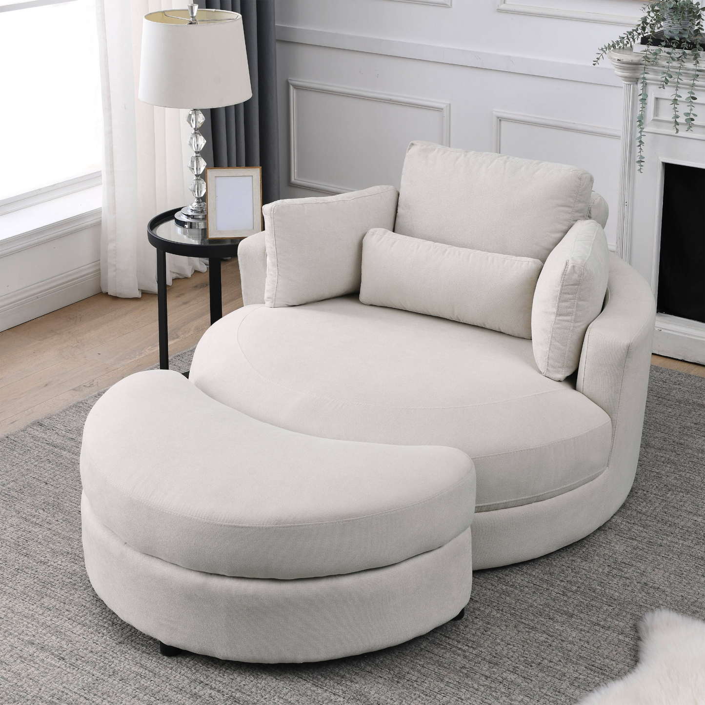 Swivel Accent Barrel Modern Sofa Lounge Club Big Round Chair with Storage Ottoman Linen Fabric for Living Room Hotel with Pillows . *2PCS