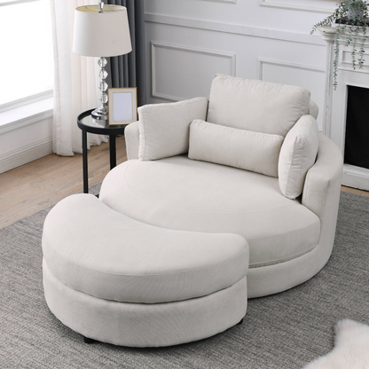 Swivel Accent Barrel Modern Sofa Lounge Club Big Round Chair with Storage Ottoman Linen Fabric for Living Room Hotel with Pillows . *2PCS