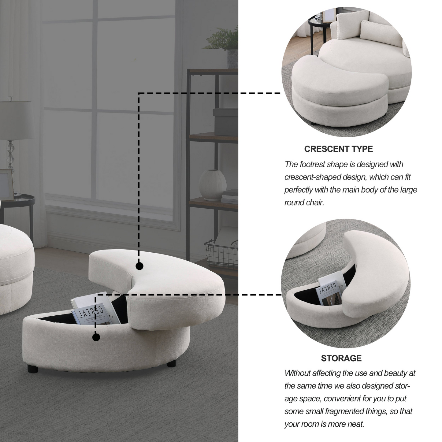 Swivel Accent Barrel Modern Sofa Lounge Club Big Round Chair with Storage Ottoman Linen Fabric for Living Room Hotel with Pillows . *2PCS