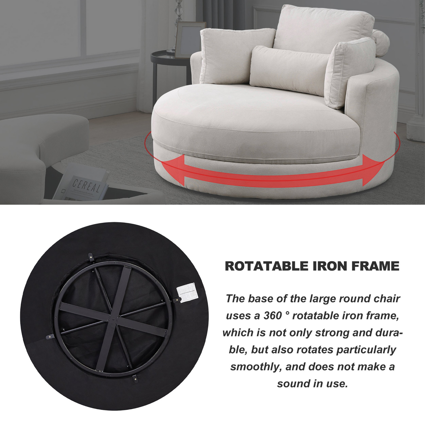 Swivel Accent Barrel Modern Sofa Lounge Club Big Round Chair with Storage Ottoman Linen Fabric for Living Room Hotel with Pillows . *2PCS