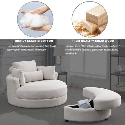 Swivel Accent Barrel Modern Sofa Lounge Club Big Round Chair with Storage Ottoman Linen Fabric for Living Room Hotel with Pillows . *2PCS