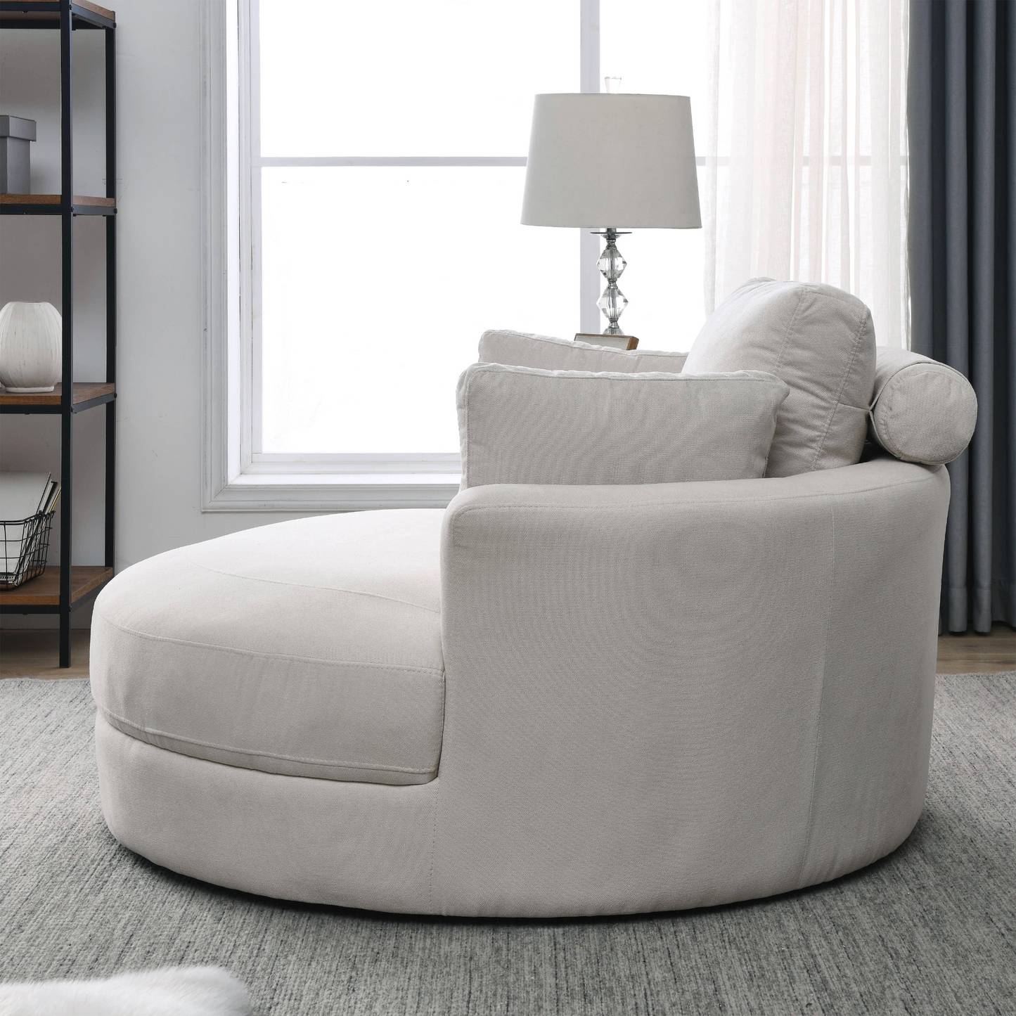 Swivel Accent Barrel Modern Sofa Lounge Club Big Round Chair with Storage Ottoman Linen Fabric for Living Room Hotel with Pillows . *2PCS