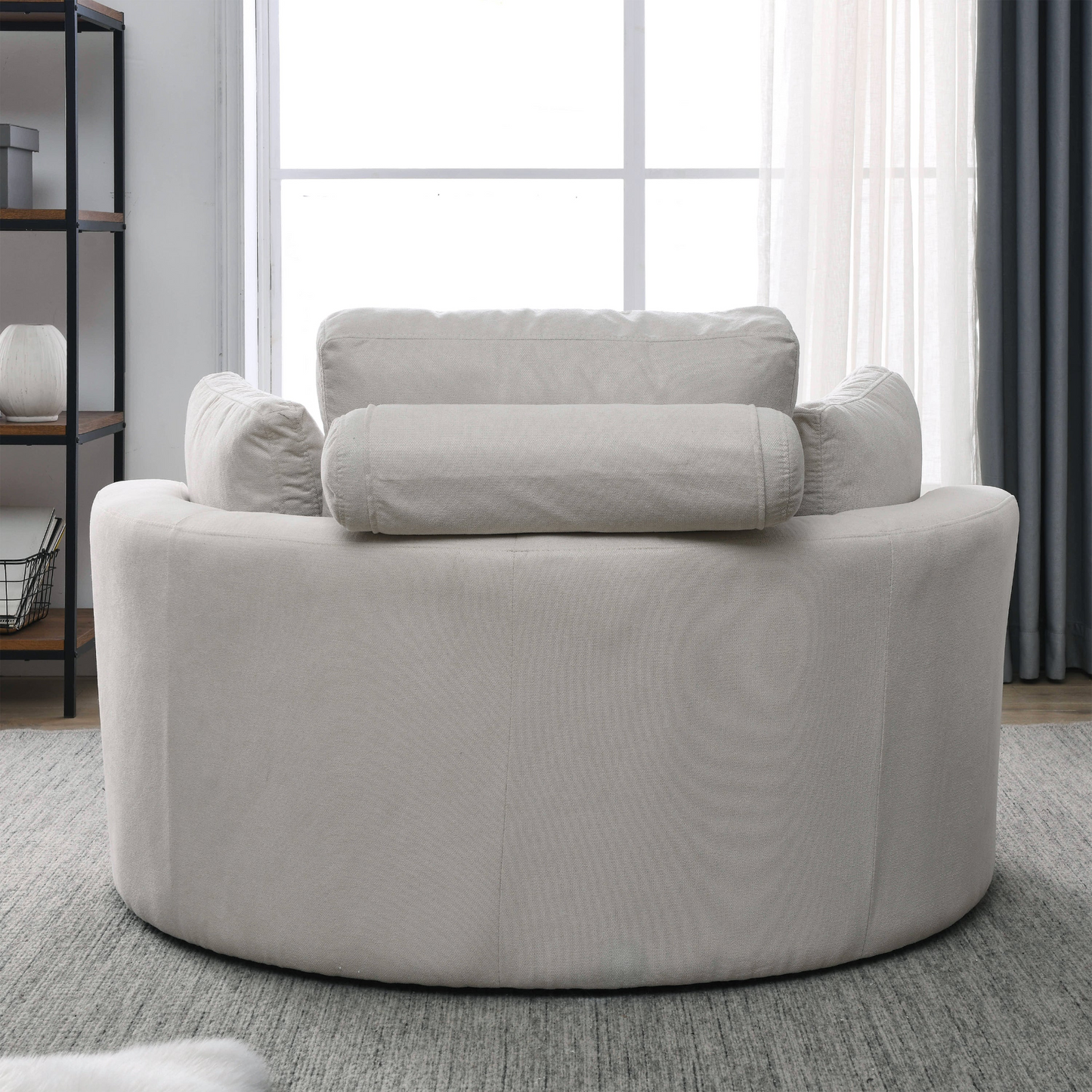 Swivel Accent Barrel Modern Sofa Lounge Club Big Round Chair with Storage Ottoman Linen Fabric for Living Room Hotel with Pillows . *2PCS
