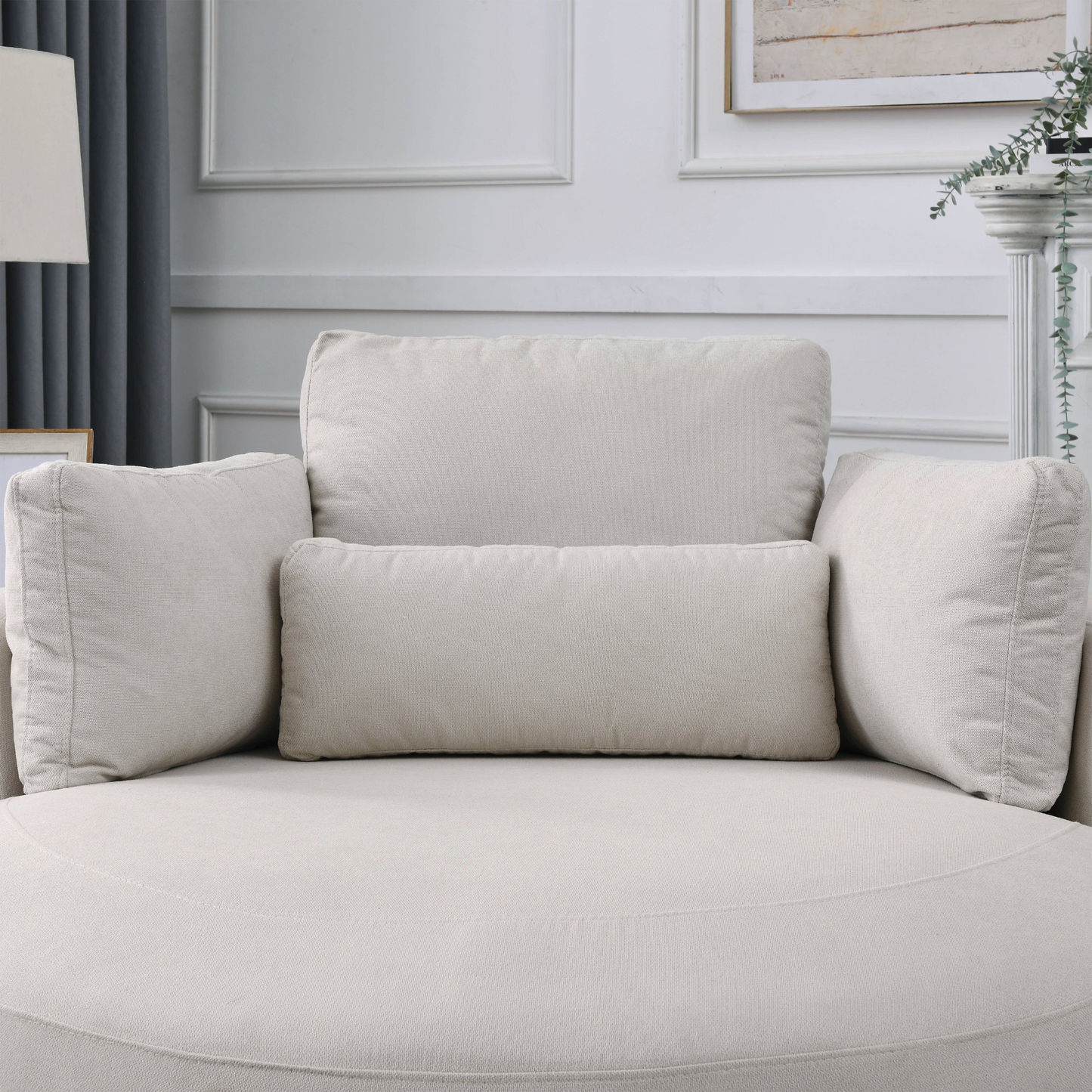 Swivel Accent Barrel Modern Sofa Lounge Club Big Round Chair with Storage Ottoman Linen Fabric for Living Room Hotel with Pillows . *2PCS