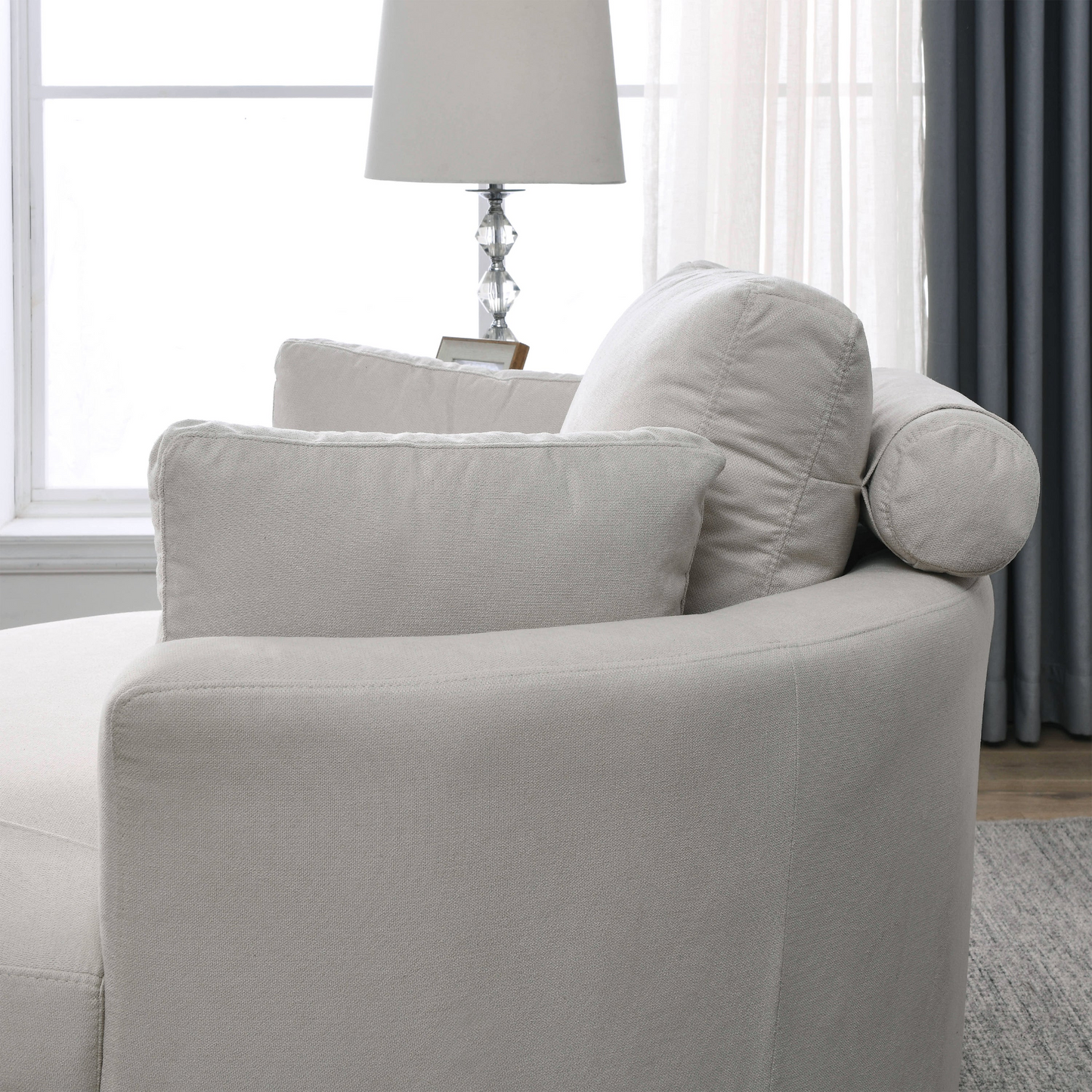 Swivel Accent Barrel Modern Sofa Lounge Club Big Round Chair with Storage Ottoman Linen Fabric for Living Room Hotel with Pillows . *2PCS