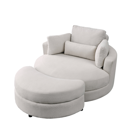 Swivel Accent Barrel Modern Sofa Lounge Club Big Round Chair with Storage Ottoman Linen Fabric for Living Room Hotel with Pillows . *2PCS