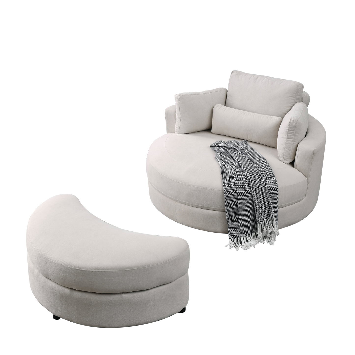Swivel Accent Barrel Modern Sofa Lounge Club Big Round Chair with Storage Ottoman Linen Fabric for Living Room Hotel with Pillows . *2PCS