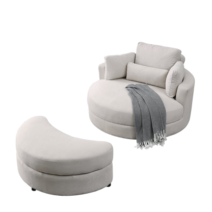 Swivel Accent Barrel Modern Sofa Lounge Club Big Round Chair with Storage Ottoman Linen Fabric for Living Room Hotel with Pillows . *2PCS