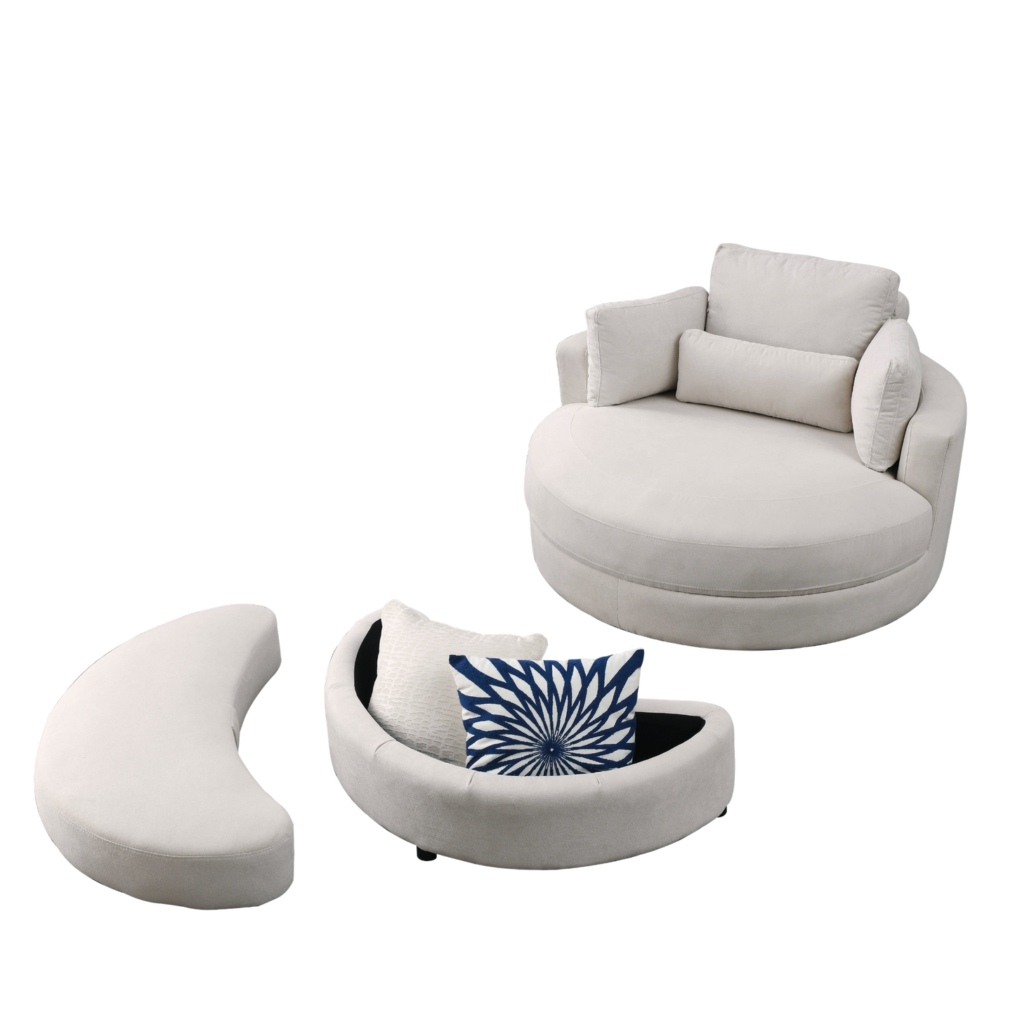 Swivel Accent Barrel Modern Sofa Lounge Club Big Round Chair with Storage Ottoman Linen Fabric for Living Room Hotel with Pillows . *2PCS