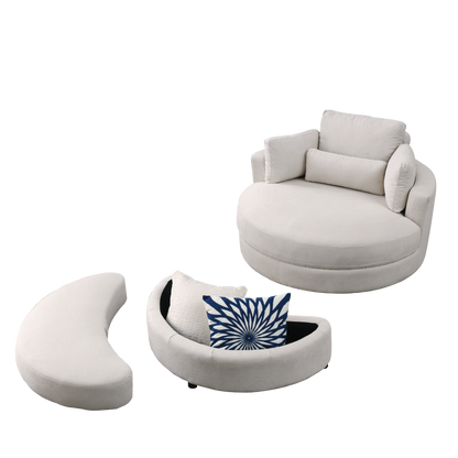 Swivel Accent Barrel Modern Sofa Lounge Club Big Round Chair with Storage Ottoman Linen Fabric for Living Room Hotel with Pillows . *2PCS