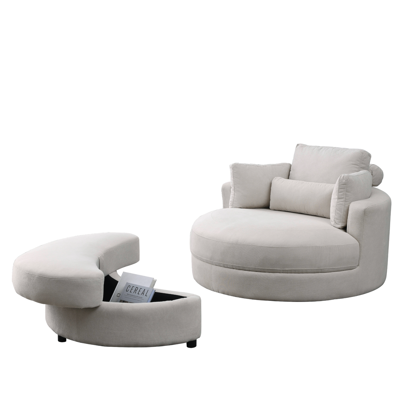 Swivel Accent Barrel Modern Sofa Lounge Club Big Round Chair with Storage Ottoman Linen Fabric for Living Room Hotel with Pillows . *2PCS