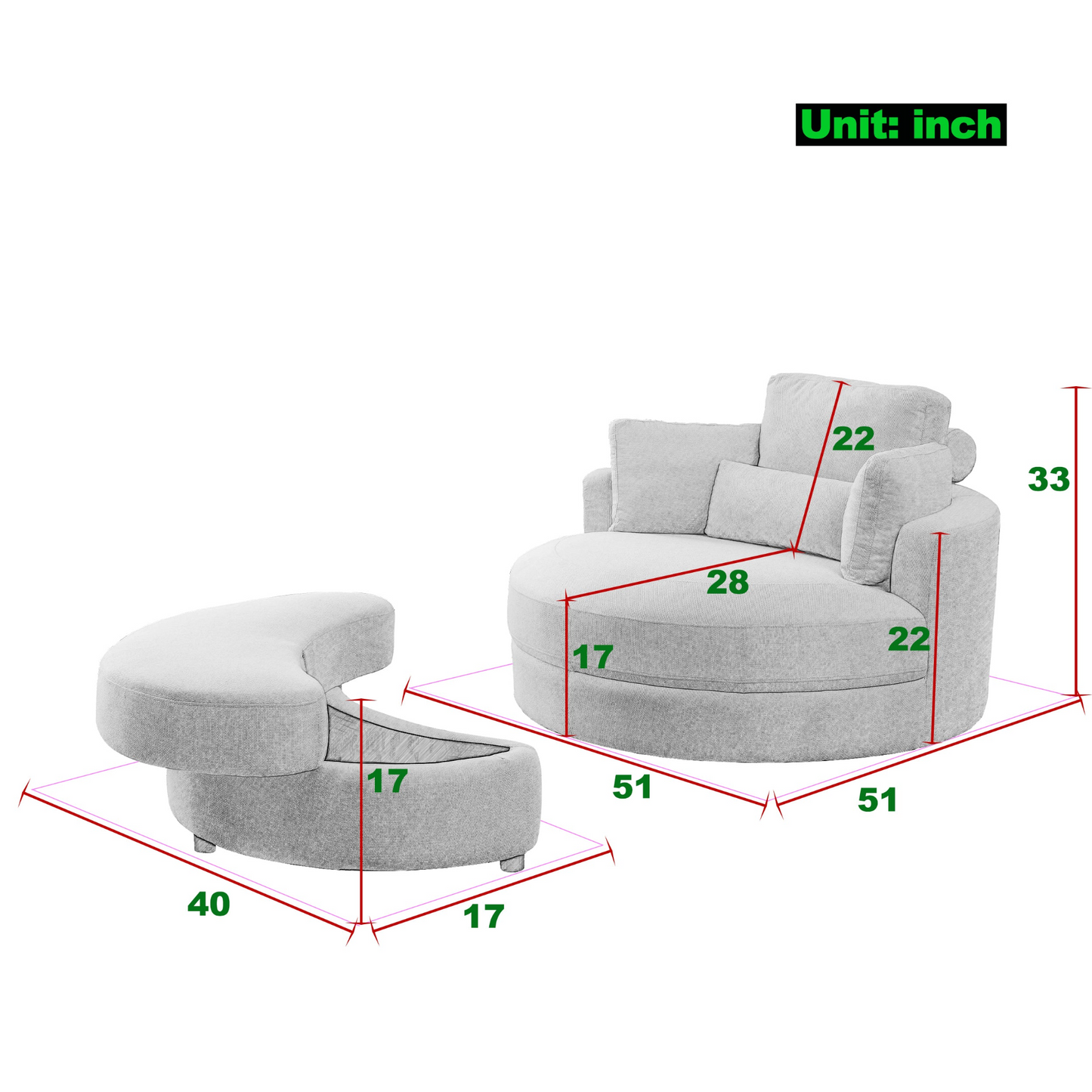 Swivel Accent Barrel Modern Sofa Lounge Club Big Round Chair with Storage Ottoman Linen Fabric for Living Room Hotel with Pillows . *2PCS