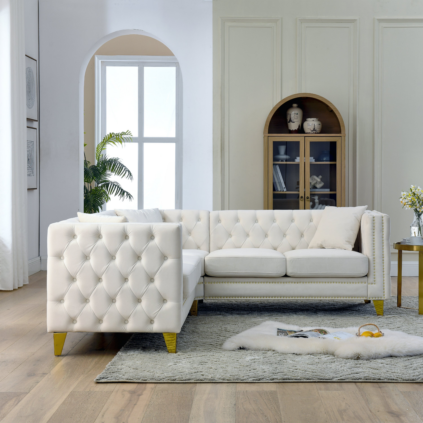 82.2-Inch Velvet Corner Sofa Covers, L-Shaped Sectional Couch, 5-Seater Corner Sofas with 3 Cushions for Living Room, Bedroom, Apartment, Office