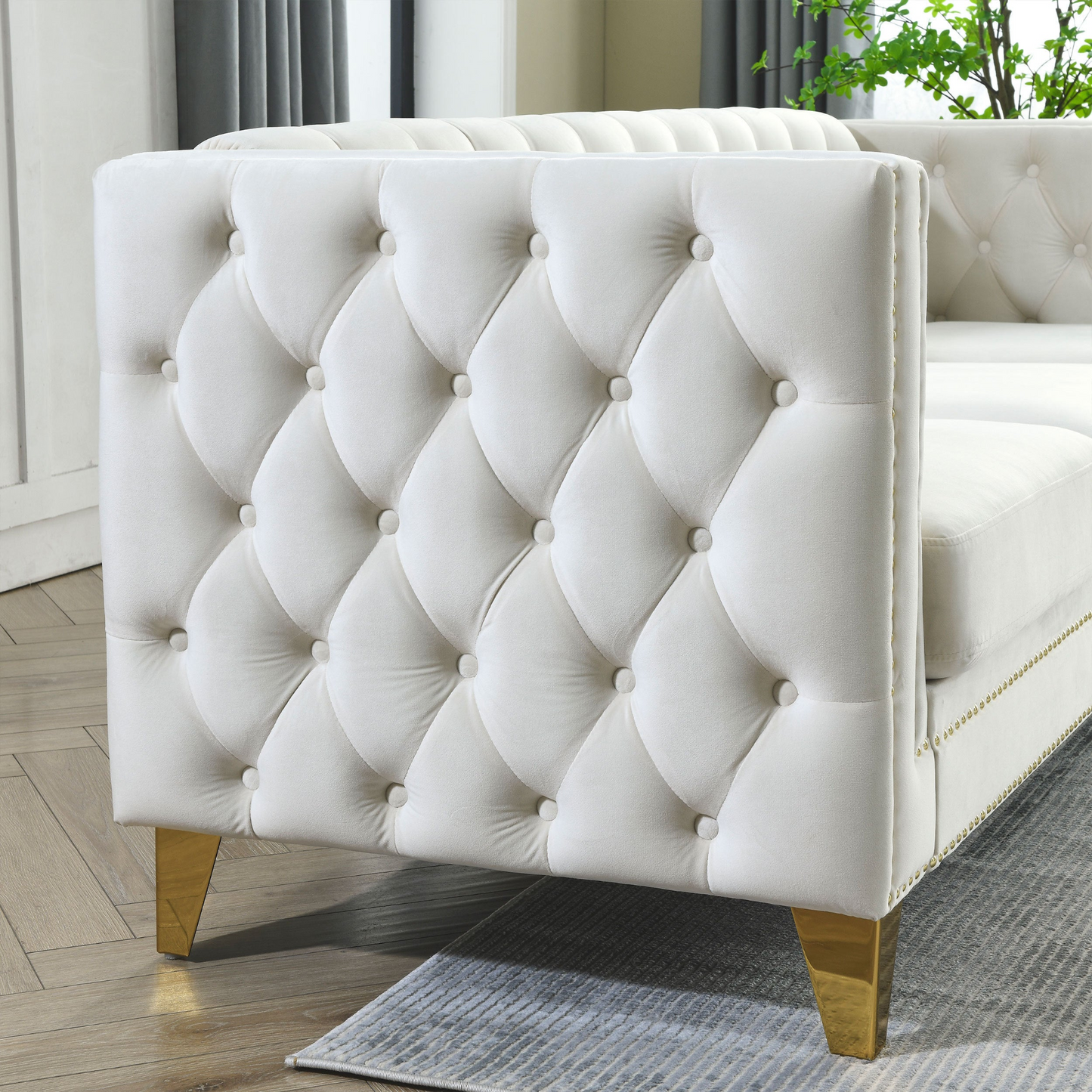 82.2-Inch Velvet Corner Sofa Covers, L-Shaped Sectional Couch, 5-Seater Corner Sofas with 3 Cushions for Living Room, Bedroom, Apartment, Office