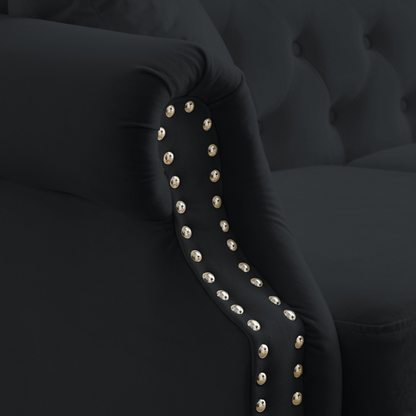 79" Chesterfield Sofa Black Velvet for Living Room, 3 Seater Sofa Tufted Couch with Rolled Arms and Nailhead for Living Room, Bedroom, Office, Apartment, two pillows