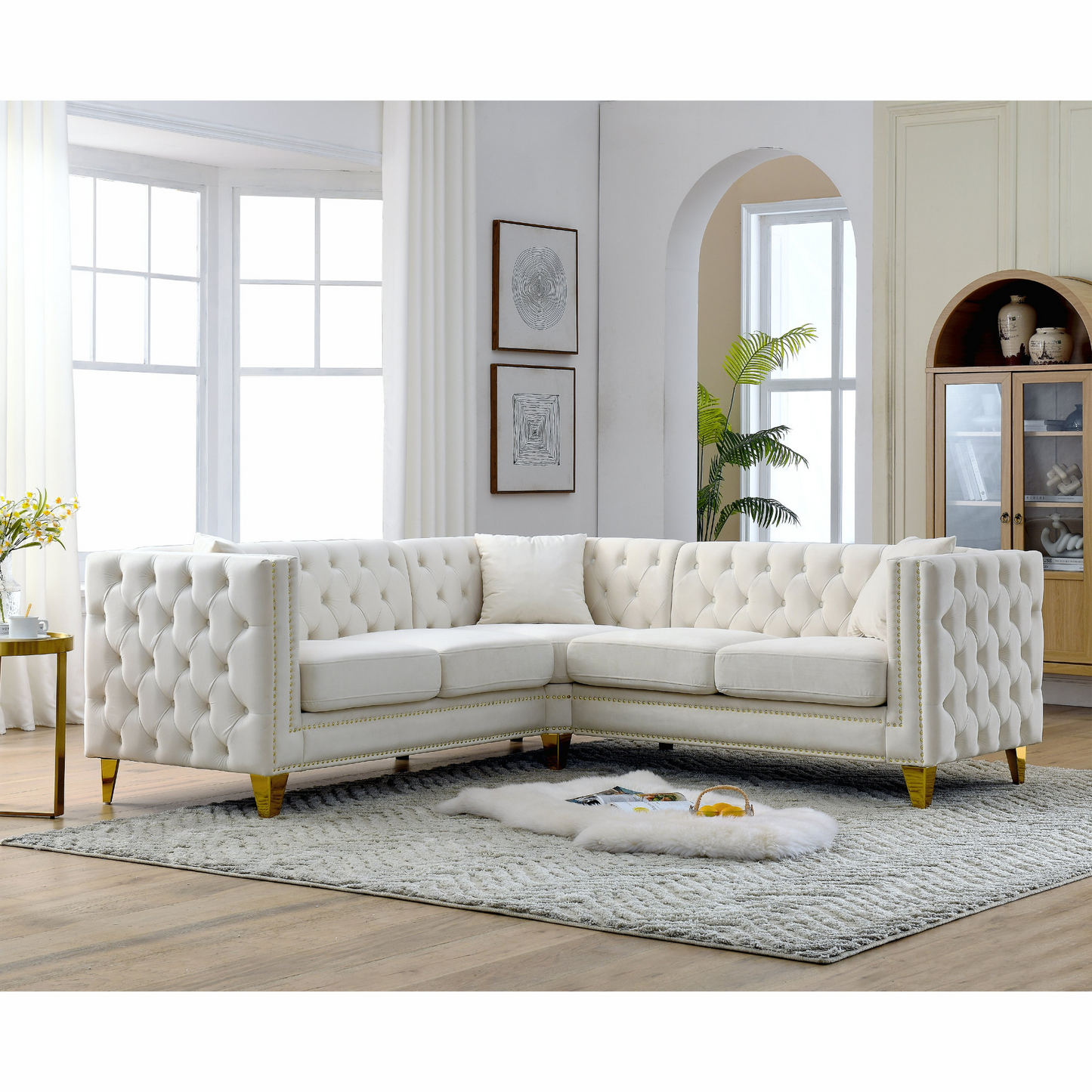 82.2-Inch Velvet Corner Sofa Covers, L-Shaped Sectional Couch, 5-Seater Corner Sofas with 3 Cushions for Living Room, Bedroom, Apartment, Office