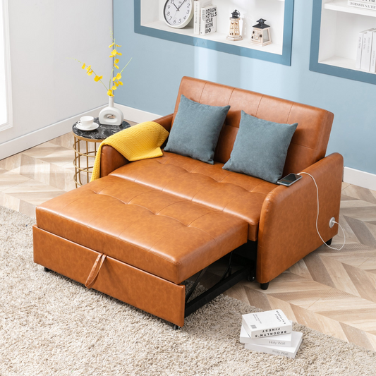 51" Convertible Sleeper Bed, Adjustable Oversized Armchair  with Dual USB Ports for Small Space